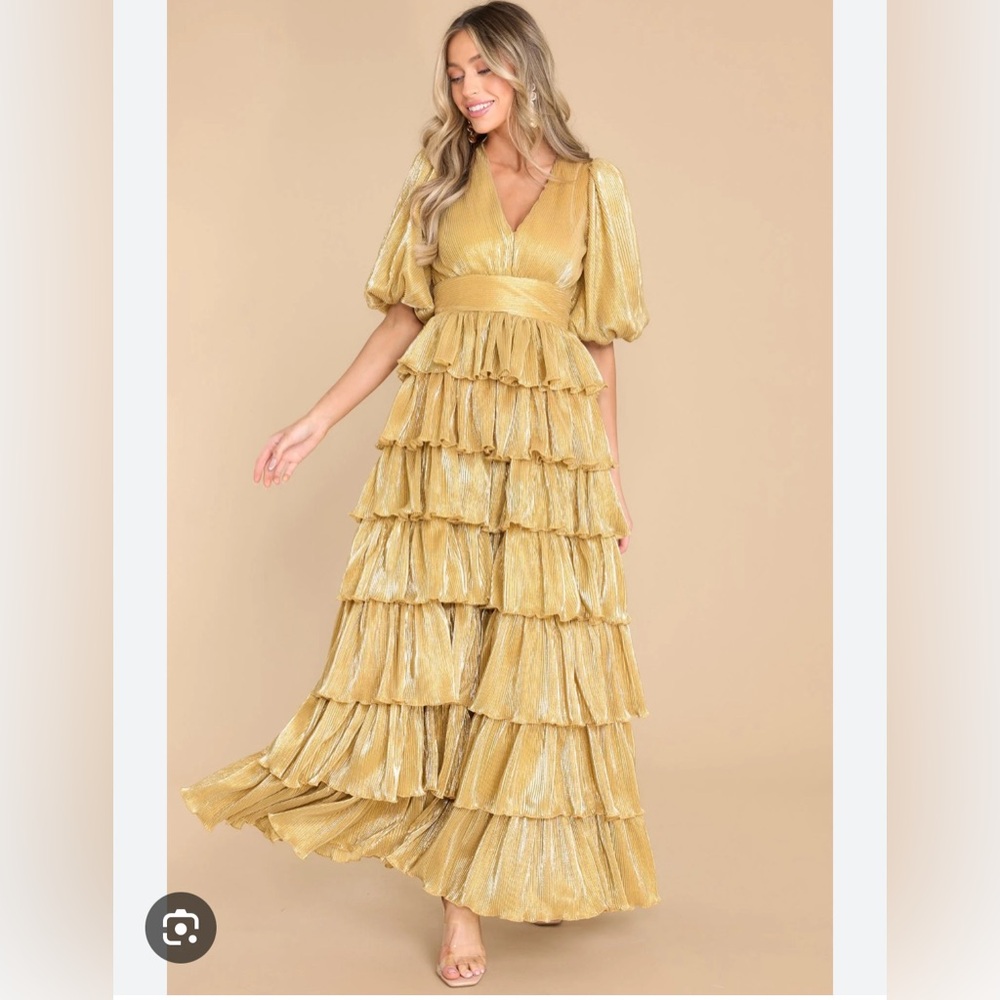 Shop red dress gold formal maxi dress NWOT